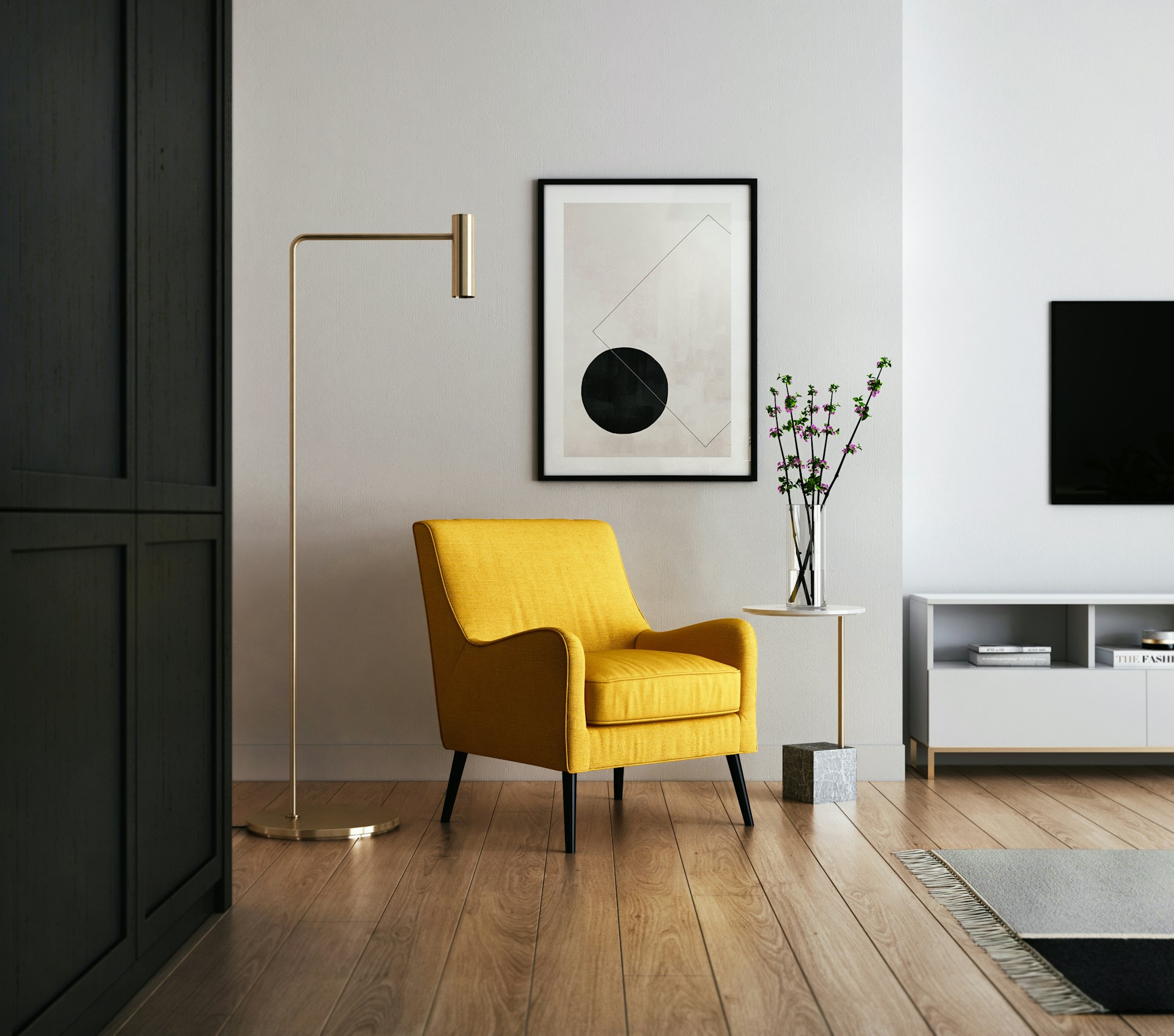 Contemporary living space with home electronics